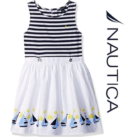 Nautica Striped Dress with Printed Poplin Skirt - Picture 1 of 2
